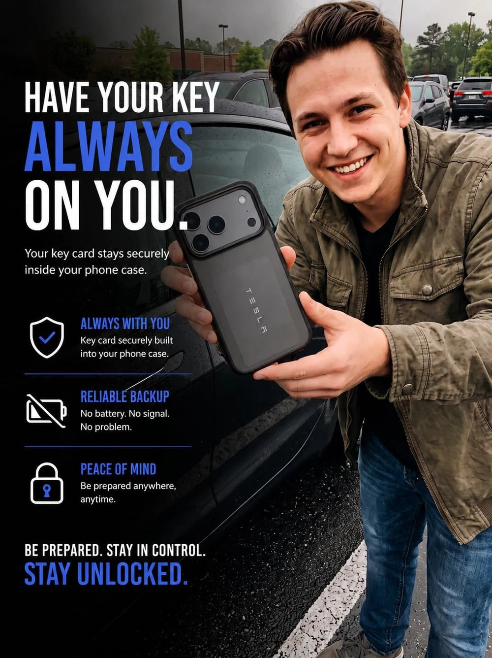 Tesla Key Card Phone Case for iPhone 14/15/16/17 – Built-In Keycard Holder, Compatible with Model 3/Y/S/X/Cybertruck