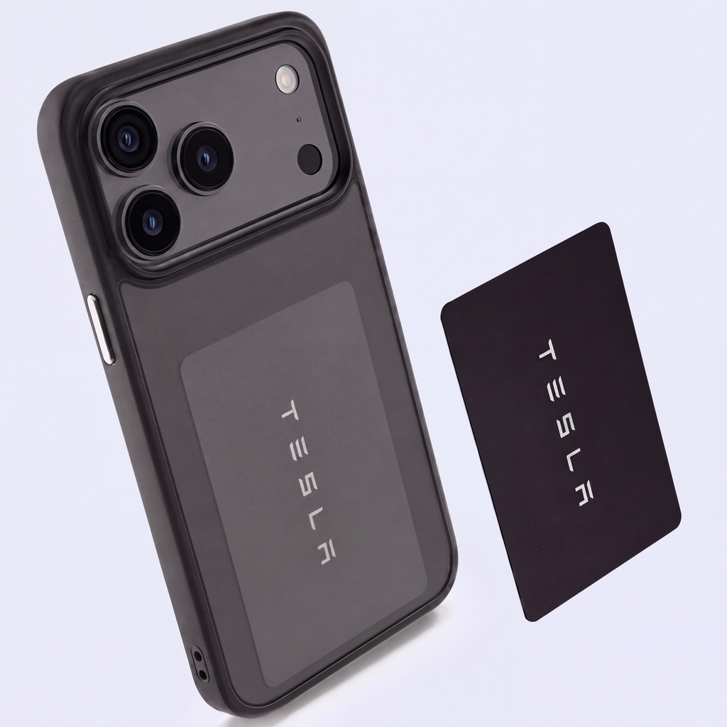 Tesla Key Card Phone Case for iPhone 14/15/16/17 – Built-In Keycard Holder, Compatible with Model 3/Y/S/X/Cybertruck